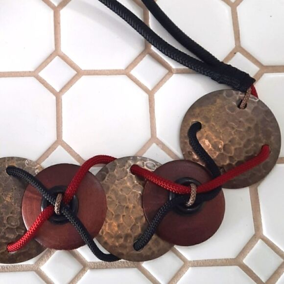 Hammered Brass and Wooden Belt - Picture 1 of 7